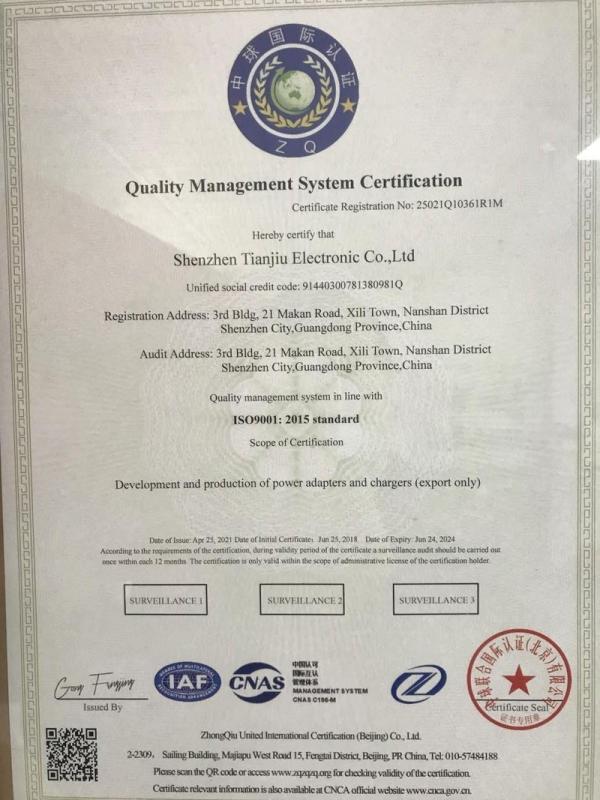 ISO9001 - Shenzhen Tianjiu Electronics Co., Ltd.