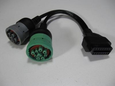 China OBD2 OBDII Female to Green Deutsch 9-Pin J1939 Female and 6-Pin J1708 Female Y Cable for sale