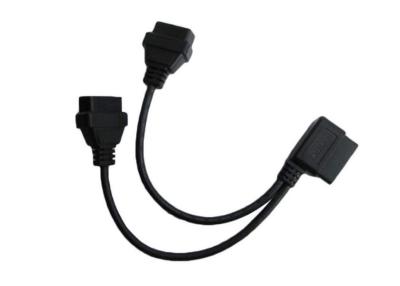 China OBD2 OBDII 16 Pin Right Angle Male aan Dubbele Vrouwelijke Ronde Gespleten y-Kabel Te koop