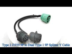 Type 2 J1939 to Square and Threaded Type 1 J1939 Splitter Cable