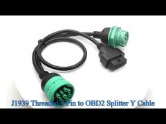 J1939 9 Pin 9pin Threaded Connector to OBD 2 OBDII 16 Pin 16pin Splitter Y Cable