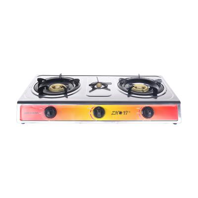 China Hotel Manufacturers Porcelain 3 Burner Stainless Steel Portable Gas Stove for sale