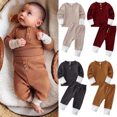 China Australia Insti Knitted Organic Cotton Autumn Suits Front Buttons Long Sleeve Newborn Baby Clothing Sets For 0-2 Years for sale