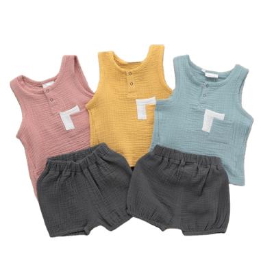 중국 Cotton Australia USA Summer Canvas Clothing Sets Outfits Pockets Sleeveless Tops With 2pcs Shorts Cotton Kids Boys Canvas Suits For 1-4 Years 판매용