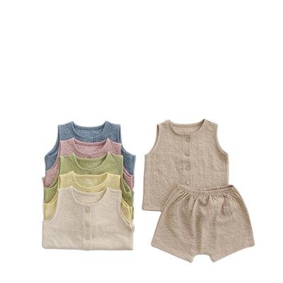 China Cotton Australia USA Summer Ribbed Knitted Baby Kids Organic Cotton Kids Clothing Sets Front Buttons Tees Shorts 2pcs Girls Outfits For 0-2 Years for sale