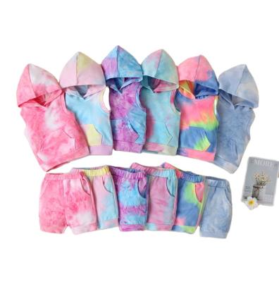 中国 IDS Summer Kids Girls Super Soft Outfits Tie Dye Sleeveless Hoodies Pockets Shorts Kids 2pcs Clothing Set Boys 販売のため