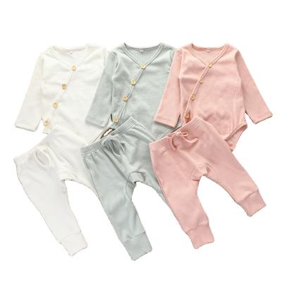 China INS Cheap Anti Shrink Newborn Clothes Long Sleeve Toddler Rompers Plain Pants Baby Clothing Sets Girls for sale