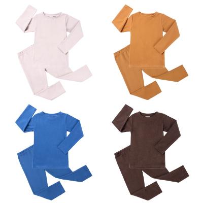 China Cotton KTFS Kids Pajamas Clothing Ribbed Knit Suits Spring Autumn Long Sleeve Plain Pure Rib Kids Girls Pajamas for sale