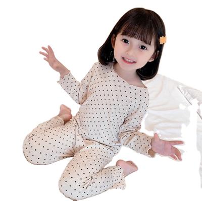 China Wholesale Cotton Ribbed Knitted Ins Kids Polka Dot Rib Cotton Outfits Girls Spring Autumn Children Girls Nightgown Pakamas for sale