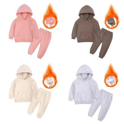 China Cotton KTFS Kids Girls Tracksuits Solid 7 Colors Hooded Tops Winter Ribbed Knitted Kids Boys Teams Unisex Sports Crop Boys Kids Tracksuits for sale