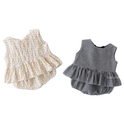 China ZHBB USA Anti-Shrink Korean Toddler Outfits Straps Plaid Sleeveless Blouses Defeat Shorts Baby 2Pcs Clothing Sets Summer for sale