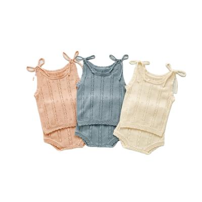 China ZHBB Australia Anti-Shrink Korean Infant Girls Outfits Summer Sleeveless Straps Tanks Shorts Babies Suits Hollow Out Baby Dress Sets for sale