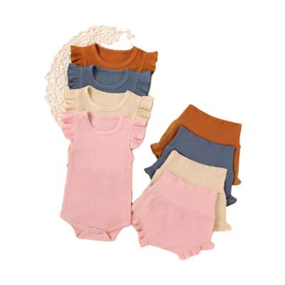 China Australia USA Baby Anti-Shrink Rompers Slim Jumper Girls Ruffles Fly Sleeve Bloomers Newborn Baby Outfit Summer for sale