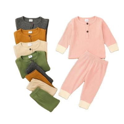 China Australia USA Baby Anti-Shrink Sleeper Autumn Newborn Tracksuits Long Sleeve Team Front Buttons Tops Pants Infant Rib Clothing Sets for sale