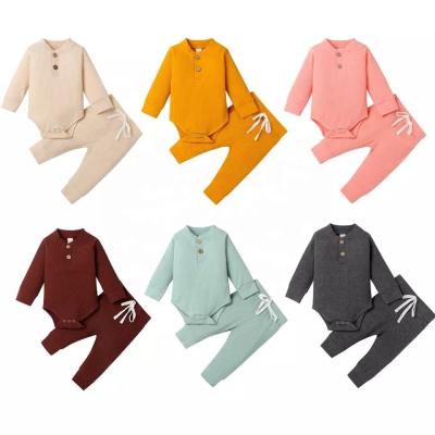 China Anti-Shrink 11 Colors Australia Unisex Infant Clothing Sets Long Sleeve Front Buttons Rompers Pants Toddler Clothes Baby Outfit Set Fall for sale