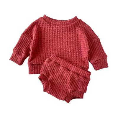 China OEM Australia USA Anti-Shrink Baby Clothing Sets Newborn Outfits Autumn Unisex Tops Bloomers 2pcs Waffle Cotton Kids Suits for sale