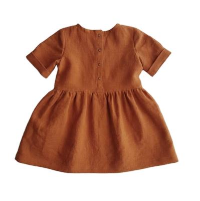 China Kids Korean Girls CIA Anti-wrinkle Australia Cotton Linen Dresses Summer Shorts Sleeve Patchwork Designer Children Dress for sale