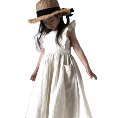 China kids korean girls CIA Anti-wrinkle Australia organic cotton dresses summer ruffles collar cotton linen dress for kids girls for sale