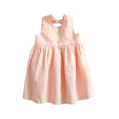 China Simple Anti-wrinkle Statistical Australia Cotton Kids Girls Dresses Straps Buttons Sleeveless Back Princess Dress Linen for sale