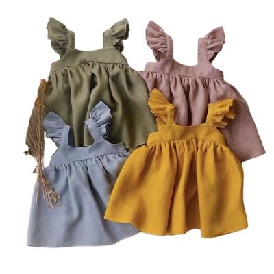 China Anti-Wrinkle CIS Dress Girls Cotton Fly Sleeve Summer Kids Canvas Girls Dresses Simple Toddler Dresses Canvas for sale