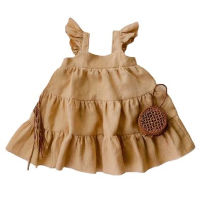 China Anti-wrinkle Australia USA Summer Kids Organic Canvas Girls Ruffles Dress Canvas Fly Sleeve Kids Canvas Dress for sale