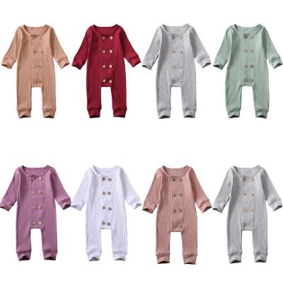 China 100% Organic Cotton Australia Cotton Baby Rompers Summer Korean Organic Knitted Solid Long Sleeve Buttons Newborn Overalls For 0-24Months for sale