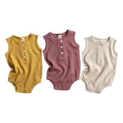 China Simple Sleeveless Waffle Baby Rompers Summer Newborn Baby Overalls KTFS USA RibJumpsuits Front Buttons Climb Cloths Bodysuits for sale