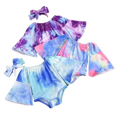 China Newborn Overalls Autumn Baby Romper Tie Die Spandex/Cotton Australia Girls Bat Wing Sleeve Overalls for sale