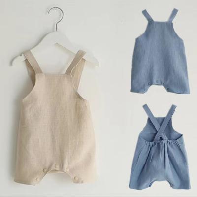 China OEM Australia USA Newborn Romper Spring Sleeveless Babies Rise Clothes Solid Cotton Canvas Overalls for sale