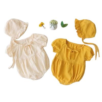 China INS Overalls ZHBB USA Girls Overalls Hats 2pcs Summer Shorts Palin Sleeve Korean Newborn Infant Rompers Bodysuits ZHBB USA Organic Cotton for sale