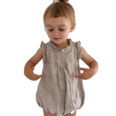 China wholesale OEM 100% canvas baby clothes newborn toddler canvas jumpsuits jumpsuits 100% canvas summer ruffles collar for sale