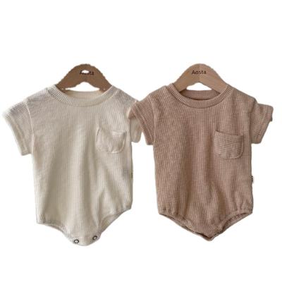 China Jumpsuits ZHBB Australia USA Newborn Baby Rompers Summer Short Sleeve Stitch Cotton Ribbed Bloomers Shorts Newborn Clothes for sale