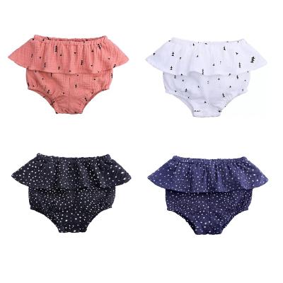 China Color Fade Proof KTFS Australia USA Fashion Kids Polka Dot Ruffles Summer Infant Bloomers Shorts Organic Cotton Canvas Kids Girls Shorts for sale