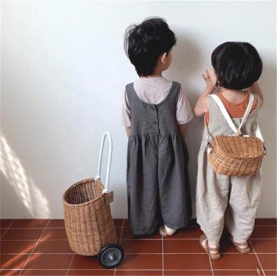 China Fade Proof FMFS Australia Forest Clothing Unisex Sleeveless Solid Color Korean Suspender Back Buttons Cotton and Canvas Kids Overall for sale