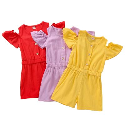 China Fade Proof Wholesale Cheap Kids Color Overalls Girls Summer Fly Sleeve Children Pants Front Buttons Blank Princess Suspender for sale