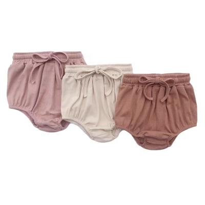 China Color Fade Proof Australia USA Ribbed Cotton Bottoms Unisex Newborn Lace-Up Infant Shorts Solid Simple Summer Baby Bloomers for sale