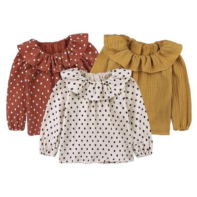 China Autumn Spring Organic Polka Dot Tops Australia USA Kids Girls Shirts Anti Shrink Tops Organic Canvas Blouses For Kids Girls 1-6 Years for sale