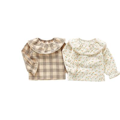 China ZHBB INS Baby Plaid Shirts Autumn Spring Shirts Korean Anti-Shrink Turn-Down Collar Infant Toddler Girls Floral Blouses for sale