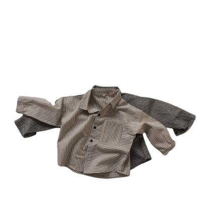 China Autumn Long Sleeve Kids Boys Korean Shirts Top Quality Statistical Institute Australia HXFS Cotton Striped Canvas Shirts for sale