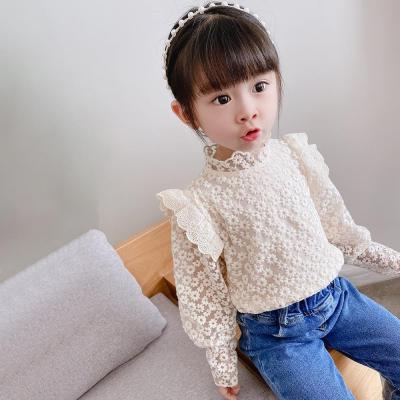 中国 XZXY Korean CIA Kids Girls Anti-Shrink Tops Lace Up Floral Collar Boutique Blouses Kids Shirts 販売のため