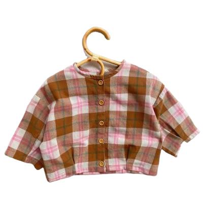 Cina LCFS CIS Australia anti-shrink Korean unisex kids tops O-neck cotton and canvas shirts kids quality plaid shirts in vendita