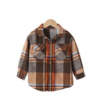 Cina US UK Girls Designer Streetwear Kids Irregular Shirts Anti Shrink Kids Tops Coat Front Pocket Unisex Plaid Shirts For Girls in vendita