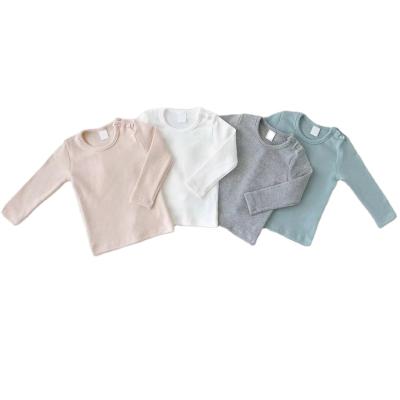 Китай ZHBB Korean CS Anti-Shrink Infant T-Shirts Springs Autumn Long Sleeve Shoulder Buttons Pure Cotton Tops Simple Baby Tees продается