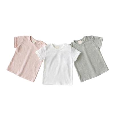 Китай ZHBB Korean CS Anti-Shrink Infant T-shirts Springs Summer Short SleeveShoulder Buttons Adjustable Pure Cotton Tops Simple Baby Tees продается