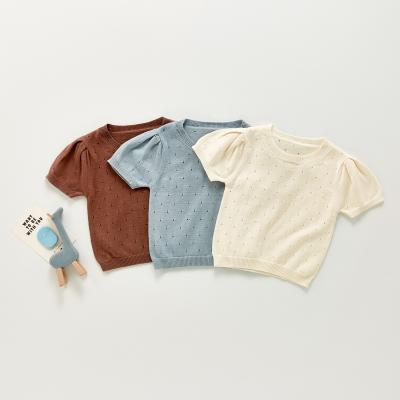 中国 ZHBB Australia USA Anti-Shrink Korean Hollow Clothes Summer Breath Short Sleeve Babies Stitches Plain Baby Tops Girls 販売のため