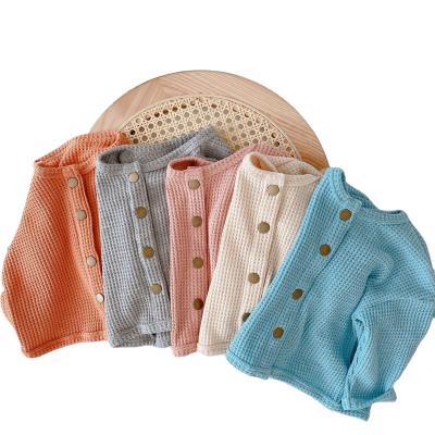 中国 Korean XZXY Kids Tops Anti-Shrink XZXY Toddler Long Sleeved Shirts Front Buttons Plain Waffle Baby Newborn Coat 販売のため