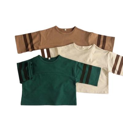 China HXFS USA Anti-Shrink Korean Kids Boys Tops Shorts Fifth Striped 100% Cotton Kids T-shirts Summer Sweatershirts for sale