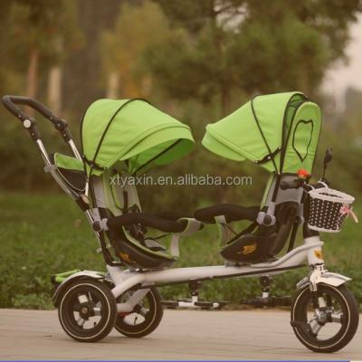 China Easy Hot 2 Seats Children Tricycle For Twins Two Seats Twins Baby Tricycle for sale