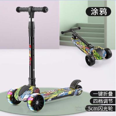 China Light Weight 3 Adjustable Foldable Wheels Scooter PU Wheel Fashion Design Height Kids Flashing Scooter for sale