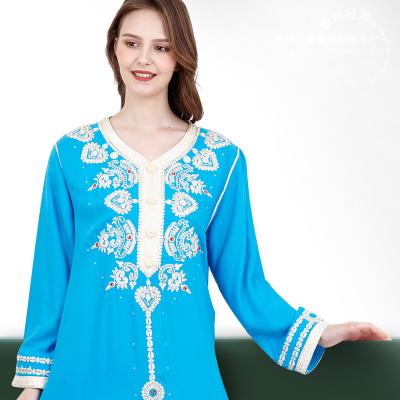 China High-Grade Solid Color Flower High-Grade Embroidery Muslim Long Dress Thin Loose Breathable Soft Comfortable and Casual Print Five-Point Long Sleeve Dress for sale